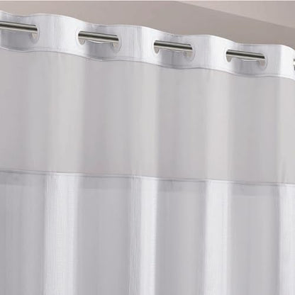 Hookless Waffle Stripe Shower Curtain Bright White 2-in-1 | Sheer Window Design | 71" x 74" | Flex-On Rings | Pack of 4 - color: Bright White Stripe, size: 71"W x 74"L (Pack of 4), style: Without Magnets
