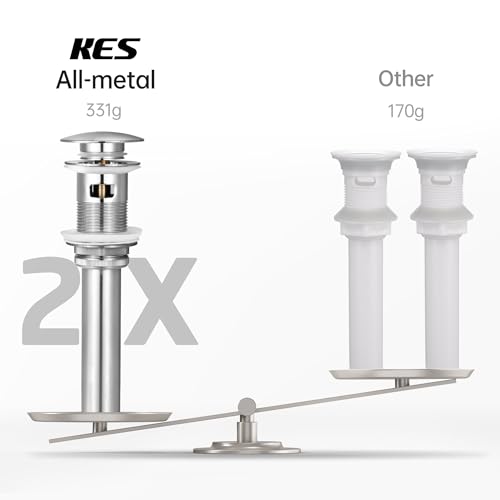 KES Bathroom Vessel Vanity Sink Pop Up Drain Stopper with Overflow | Brushed Nickel, for 1.6"-1.9" Sink Hole, All Metal Rustproof Brass and 304 Stainless Steel, Brushed Nickel, S2008A-BN - color: Brushed Nickel, style: With Overflow, 1 Pack