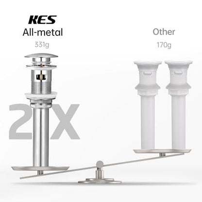 KES Bathroom Vessel Vanity Sink Pop Up Drain Stopper with Overflow | Brushed Nickel, for 1.6"-1.9" Sink Hole, All Metal Rustproof Brass and 304 Stainless Steel, Brushed Nickel, S2008A-BN - color: Brushed Nickel, style: With Overflow, 1 Pack