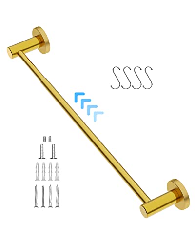 Gold Towel Bar for Bathroom, Stainless Steel Shower Towel Rod | Adjustable Length 16 to 27.6 Inch, Wall Mounted Towel Holder with S Hooks for Washroom Kitchen, Extendable Single Towel Rack - color: Gold