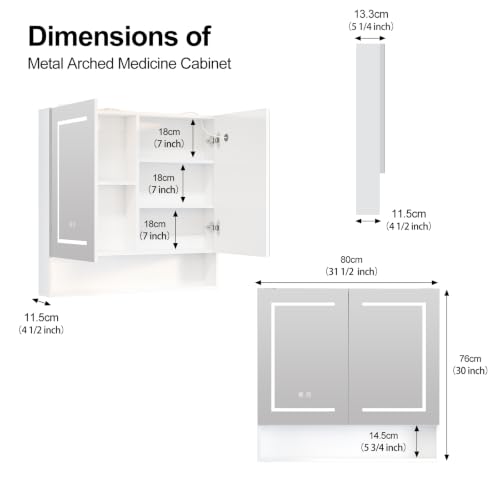 Lighted Medicine Cabinet with 2 Doors,Large Led Medicine Cabinet with Mirror,Anti-Fog, Wall-Mounted Bathroom Mirror with Storage,Brightness Adjustable,31.5" Wx30 H