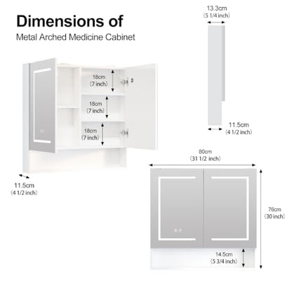 Lighted Medicine Cabinet with 2 Doors,Large Led Medicine Cabinet with Mirror,Anti-Fog, Wall-Mounted Bathroom Mirror with Storage,Brightness Adjustable,31.5" Wx30 H