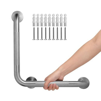 Angled Shower Grab Bar, 16x16 Inch Stainless Steel Bathroom Grab Bar, 1.25" Diameter L-Shaped Brushed Nickel Grab Bars for Bathtubs and Showers, Handicap Shower Grab Bar for Seniors Elderly - size: 16x16 Inch