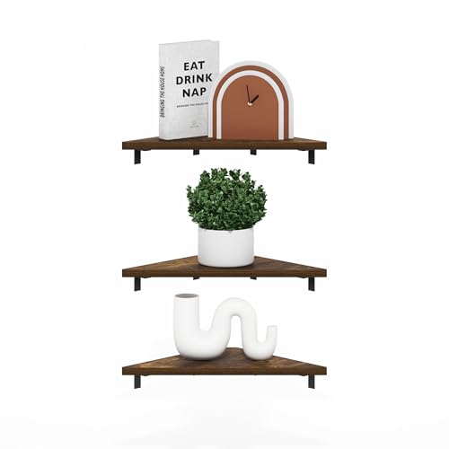 Furinno Rossi Triangle Floating Shelves for Wall, Set of 3 Geometric Corner Shelf, Wall Mounted Shelves for Bathroom, Home Office, Living Room, Amber Pine - color: Amber Pine, size: Triangle - 15.3" - Set of 3