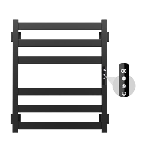Towel Warmer 6 Bars, Stainless Steel Towel Warmer Rack | for Bathroom, Wall Mounted Towel Heater with Intelligent Touch Screen Timer, Hard Wired/Plug-in, Black - size: 6 Bars