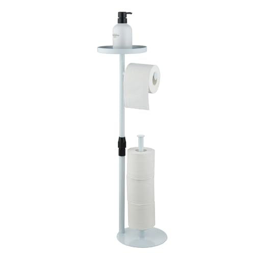 Toilet Paper Holder Stand, Bright White, Adjustable Height and Heavy, Floor Standing, Storages 4 Reserve Rolls, with Top Storage Shelf - color: Bright White