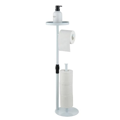 Toilet Paper Holder Stand, Bright White, Adjustable Height and Heavy, Floor Standing, Storages 4 Reserve Rolls, with Top Storage Shelf - color: Bright White