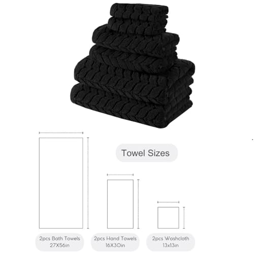 BAGNO MILANO Certified Organic Turkish Cotton Bath Towels, Luxury Jacquard Absorbent, Ultra Soft-Plush Organic Towel Set (Black, Towel Set of 6) - color: Black