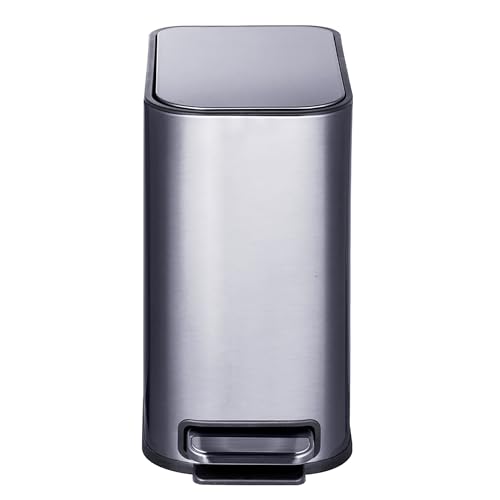 RED FACTOR Slim 1.3 Gallon Stainless Steel Pedal Trash Can with Soft Close Lid for Narrow Spaces – Small Wastebasket Bin with Removable Inner Bucket (Metallic Grey) - color: Metallic Gray