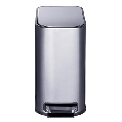 RED FACTOR Slim 1.3 Gallon Stainless Steel Pedal Trash Can with Soft Close Lid for Narrow Spaces – Small Wastebasket Bin with Removable Inner Bucket (Metallic Grey) - color: Metallic Gray
