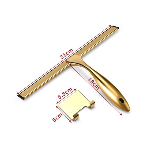 Stainless Steel Window Glass Cleaning Tool with Handle Silicone Rubber Brush Bathroom Shower Squeegee Kitchen Car Mirror Wipers,Gold,31 * 18cm - size: 31*18cm