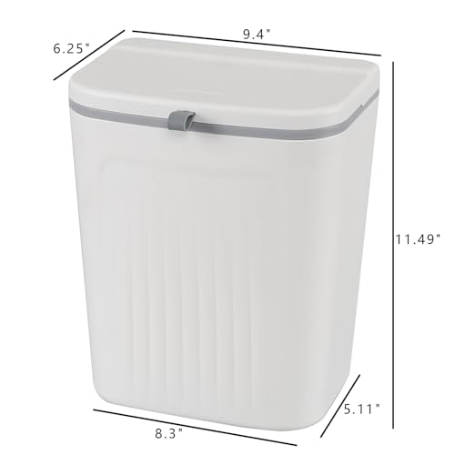 Xyskin 3.2 Gallon Hanging Trash Can with Lid, Kitchen Compost Bin | Wall Mounted Food Waste Bin, Counter Hanging Waste Bin, 12 L Space-Saving Design, White, Easy-Open Lid for Food Scraps