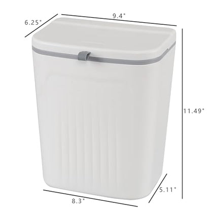 Xyskin 3.2 Gallon Hanging Trash Can with Lid, Kitchen Compost Bin | Wall Mounted Food Waste Bin, Counter Hanging Waste Bin, 12 L Space-Saving Design, White, Easy-Open Lid for Food Scraps