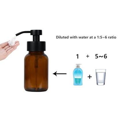 8.5 oz Amber Glass Foam soap Dispenser with Black Rust-Proof Foam Pump, refillable Thick Glass Foam soap Dispenser for Kitchen and Bathroom (1, 8.5 oz) - size: 8.5 oz