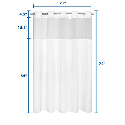 River Dream Modern Hotel Grade No Hooks Needed Shower Curtain with Snap in Liner White Standard-71 x 74"