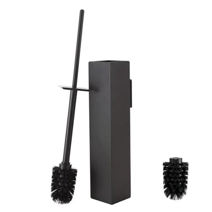 Toilet Brush and Holder Wall Mounted, Black Aluminum with 2 Replaceable Heads, Bathroom Toilet Brush, Drill or 3M Adhesive Mount, Removable Liner and Splash Guard, Modern Square Design - color: Black-wall Mounted