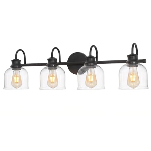 URSOLA 4 Lights 32" Bathroom Vanity Light Fixtures, Matte Black Traditional Classic Vanity Light with Clear Glass, Bathroom Lighting Fixtures Over Mirror - color: Black, size: 4 Lights