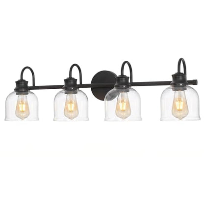 URSOLA 4 Lights 32" Bathroom Vanity Light Fixtures, Matte Black Traditional Classic Vanity Light with Clear Glass, Bathroom Lighting Fixtures Over Mirror - color: Black, size: 4 Lights