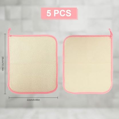 Pink Exfoliating Wash Cloths, 5 Pack, 9.4 x 7.8 inches, Nylon/Cotton, Dual-sided, Machine Washable - style: Pink