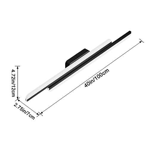 Ralbay 40" LED Black Vanity Light 40W Frosted Aluminum Modern LED Black Bathroom Vanity Light Fixtures Over Long Mirror LED Modern Bath Lighting 6000K White Light - color: Black, size: 40 inch