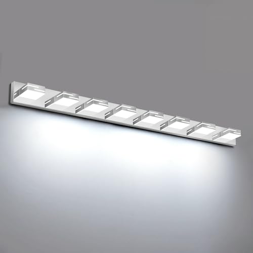 LED Modern Bathroom Vanity Light Fixtures, Dimmable Chrome Vanity Lights for Bathroom Lighting Fixtures Over Mirror, with 360° Rotatable Heads 8-Light 54-inch (Cool White 6000K) - color: Chrome, size: 8-light, 54-inch