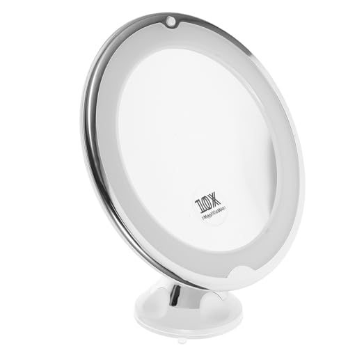 INOOMP 10x Lighted Rotating Makeup Mirror with Suction Cup, 360-degree LED Magnifying Cosmetic Mirror for Home Vanity and Travel Use