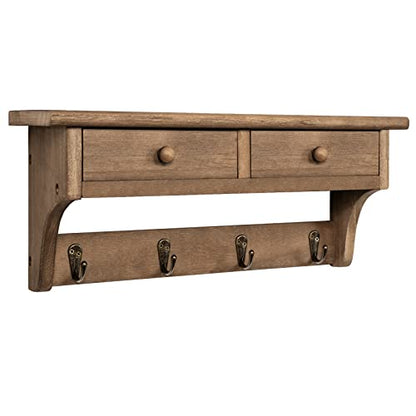 Emfogo Coat Hooks Mounted, Rustic Wood Coat Rack Mount Shelf with Hooks, Farmhouse Coat Rack with Shelf & Coat Hook for Entryway, Mudroom, Bedroom, Kitchen, Bathroom(Walnut) - color: Walnut