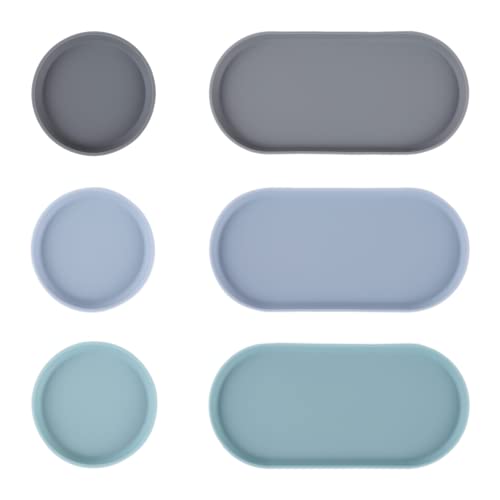 Blue Ginkgo Mini Silicone Trays – Set of 6 Easy-Clean Organizers for Bathroom, Kitchen, Desk, Vanity, and Cosmetics (Blue, Mint, Gray) - color: Blue