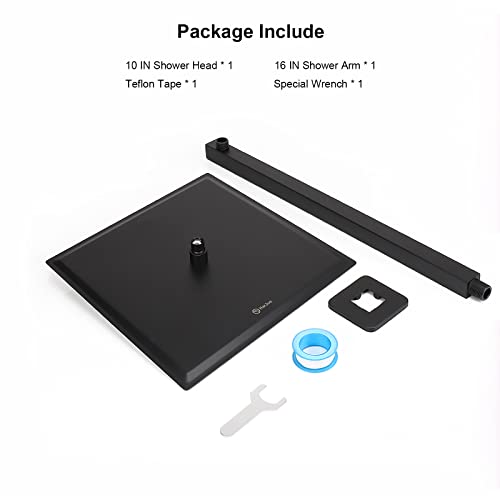 Shower Head with Extension Arm, High Pressure Square with ShowerArm, Stainless Steel Rainfall-Waterfall Full Body Coverage (10'' Shower with 16'' Arm, Matte Black) - color: Matte Black, size: 10'' Shower with 16'' Arm