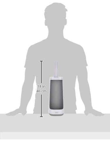 Joseph Joseph Flex Plus - Smart Hygienic Silicone Toilet Brush with Storage Bay Caddy, flexible, anti-drip, anti-clog deep clean head - Large, White/Grey