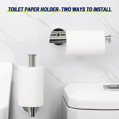 NearMoon Bath Toilet Paper Holder+ Hand Towel Holder, 2 Pieces Bathroom Hardware Set- Premium 304 Stainless Steel Toilet Roll Holder and Towel Rack Wall Mounted for Bathroom/Kitchen (Chrome Finish) - color: Chrome Finish