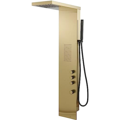 BWE 3 IN 1 Shower Panel Stainless Steel Shower Panel Tower System | Rainfall Shower Head with Handheld Shower and Rain Massage Body Jets Wall Mount Shower System,Brushed Gold - color: Brushed Gold