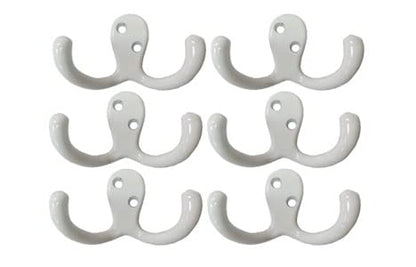Premium Double Robe Hook, 2-3/4", Zinc Die Cast, Matte White, 6 Pack, Made in Taiwan - size: 6pack-Matte White