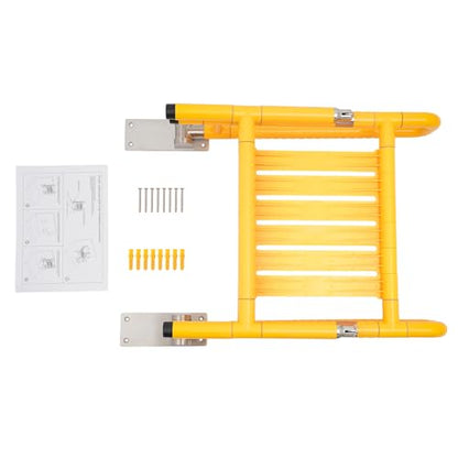 19.69" Wide Folding Shower Seat Wall Mounted Foldable Shower Chair with Legs and Arms Bath Safety Stainless Steel Folding Shower Bench for Inside Shower, Seniors, Pregnant and Disabled, Max Load 441lb - color: Yellow