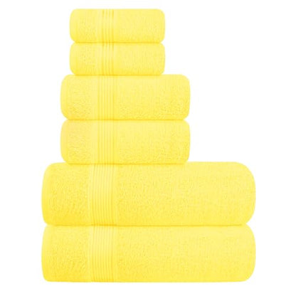 Ultra Soft 6 Pack Cotton Towel Set, Contains 2 Bath Towels 28x55 inch, 2 Hand Towels 16x24 inch & 2 Wash Coths 12x12 inch, Ideal for Everyday use, Compact & Lightweight - Yellow - color: Yellow