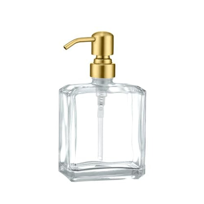 Clear Glass Soap Dispenser Rectangular, Brushed Gold Pump, 13.5 oz | Rust Proof Stainless Steel Pump, Refillable, Hand Soap, Liquild Soap, Dish Soap - color: Gold, size: 13.5oz-Square