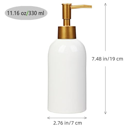 Classic Cylindrical Soap Dispenser, Multi-Color Ceramic Bottle(White) | Soap Dispenser with Gold Rust-Proof Pump - color: White