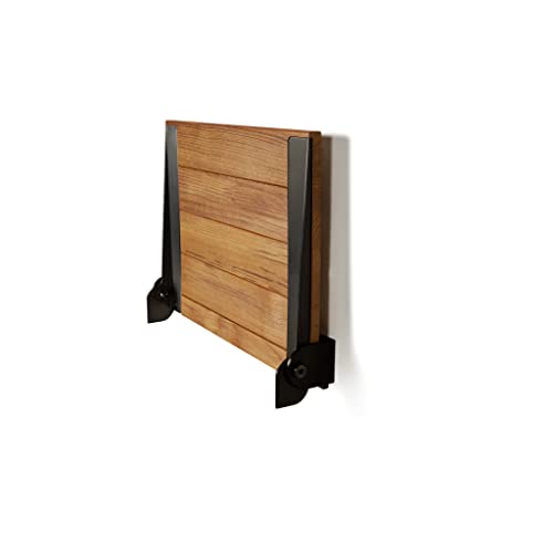 Seachrome 18 inch Silhouette Slimline Folding Wall Mount Shower Bench Seat, Natural Teak Wood with Matte Black Frame - color: Teak Wood With Matte Black Frame