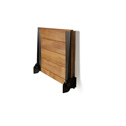 Seachrome 18 inch Silhouette Slimline Folding Wall Mount Shower Bench Seat, Natural Teak Wood with Matte Black Frame - color: Teak Wood With Matte Black Frame