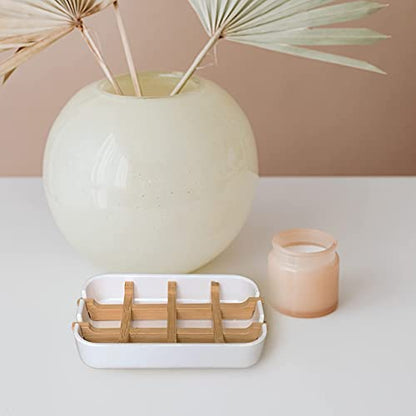 Aoheuo Modern Bamboo Fiber soap Holder and soap Dish Combination (Removable), White, 5.12 Long by 3 Wide, 0.98 inches high, Used in Kitchens, bathrooms, and bar Sinks - color: White, size: 1Pack (Bamboo)