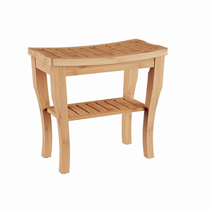 Lavish Home Shower Bench-Water Resistant Natural Eco-Friendly Bamboo with Storage Shelf for Bathroom, Spa or Sauna