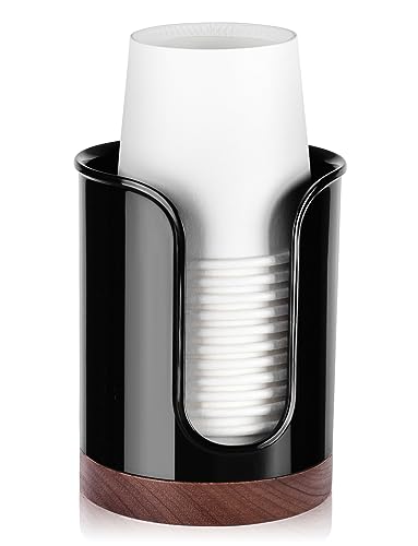 Premium Bathroom Cup Dispenser - Compact Cup Holder for Dixie Cups 3 oz Cups, 3 4 Ounce Mouthwash Cup Dispenser - PC/Walnut,Black, Pack of 1 - color: Black/Walnut/1Pack