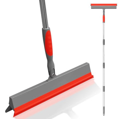 Floor Squeegee for Concrete Floor, 15.8" Large Heavy Duty Squeegee for Floor with 60" Adjustable Handle, 2-in-1 Silicone & EVA Blade for Garage,Concrete,Tile,Bathroom,Window Glass Cleaning
