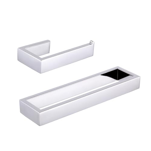GERZWY 2-Piece Bathroom Accessory Set SUS 304 Stainless Steel Toilet Paper Holder Towel Ring Wall Mount, Polished Finish HG1708-2JG - color: Polished