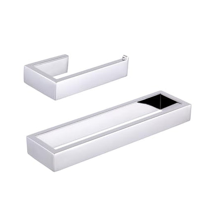 GERZWY 2-Piece Bathroom Accessory Set SUS 304 Stainless Steel Toilet Paper Holder Towel Ring Wall Mount, Polished Finish HG1708-2JG - color: Polished