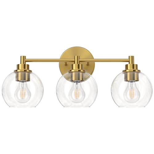 VONLUCE 3 Light Bathroom Vanity Light Fixtures, Gold Finish | Globe Glass Shades, E26 Sockets, Easy to install, Vanity Lights for Bedroom Hallway Living Room - color: Gold, size: 3-Light