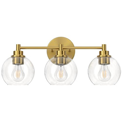 VONLUCE 3 Light Bathroom Vanity Light Fixtures, Gold Finish | Globe Glass Shades, E26 Sockets, Easy to install, Vanity Lights for Bedroom Hallway Living Room - color: Gold, size: 3-Light
