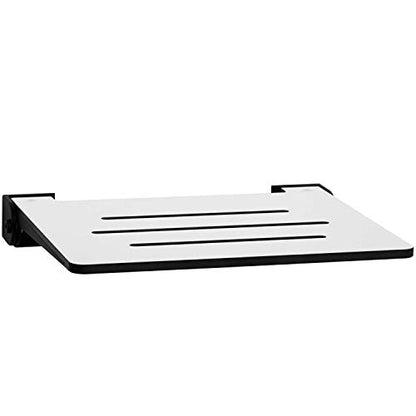 Seachrome 18 inch Silhouette Slimline Folding Wall Mount Shower Bench Seat, White Seat with Matte Black Frame - color: White Seat With Matte Black Frame