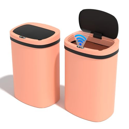 13 Gallon Trash Can Set of 2,Automatic Trash Can,Soft Close Large Garbage Can with Lid,Indoor Smart Trashcans for Kitchen,Waterproof Trashcans for Kitchen,Touch-Free Trash Can,Peach Pink - color: Pink, style: set of 2