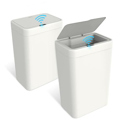 Naisu 2 Pack 4 Gal Bathroom Trash Can with Lid,Automatic Garbage Can with Touchless and Sealed Design,Slim Motion Sensor Waterproof Plastic Trash Bin Suitable for Bedrooms,Bathrooms,Kitchens,(White - color: White